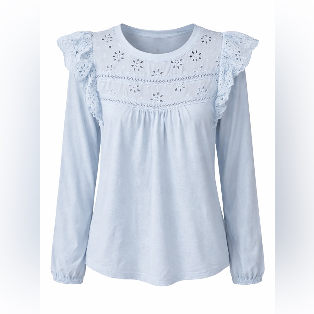 J.Crew Blue Eyelet Ruffle Top Coquette Cottagecore Balletcore Dream-Medium‎